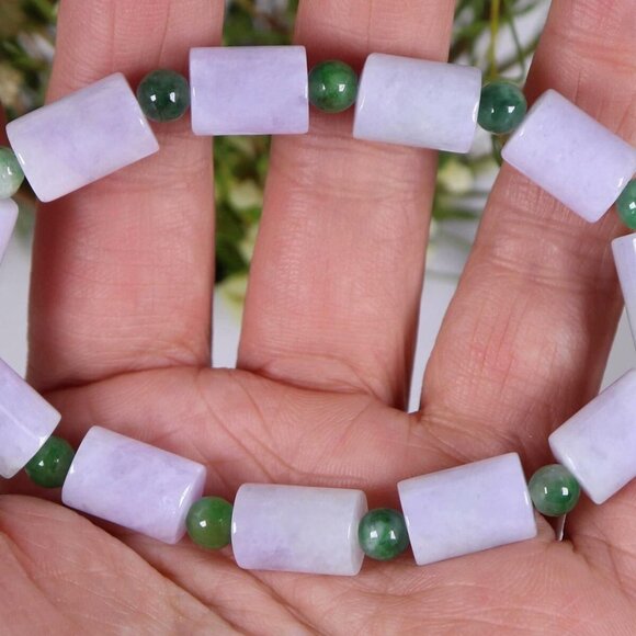 Certified Lavender&Green 100% Natural A jadeite 14*8.5mm Bead Bracelet - Picture 9 of 12